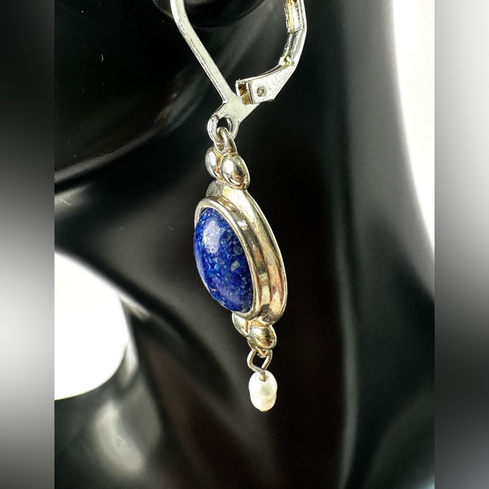 💙Vintage Lapis Sterling Silver Drop Earrings - Picture 5 of 8